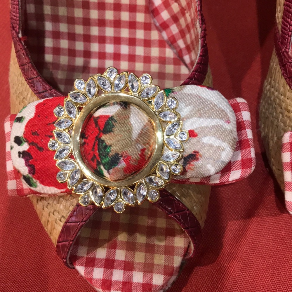 Straw Weave Peep Toe with embellishment/Bow-O2 - Picture 2 of 8